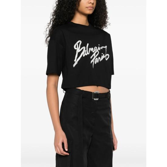 26SS 발망 반팔 티셔츠 GF1EE145 BD41 EAB BLACK WHITE - BALMAIN