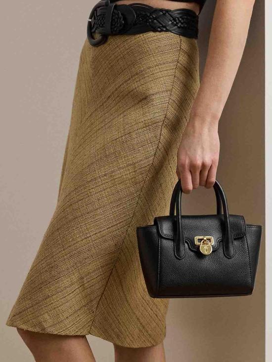 26SS 랄프 로렌 태너 페블 레더 스몰 사첼 토트백 431969349002 Black - RALPH LAUREN