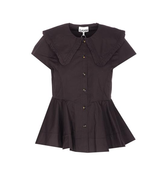 26SS 가니 쇼트 코튼 러플 셔츠 A1040093 099 Black