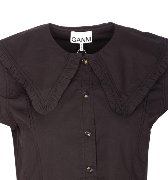 26SS 가니 쇼트 코튼 러플 셔츠 A1040093 099 Black - GANNI
