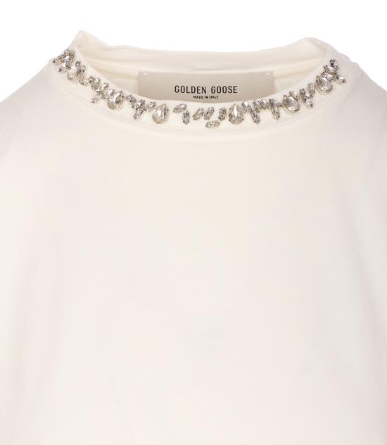 26SS 골든구스 카보숑 크리스탈 티셔츠 GWP01220 P00067310363 White - GOLDEN GOOSE