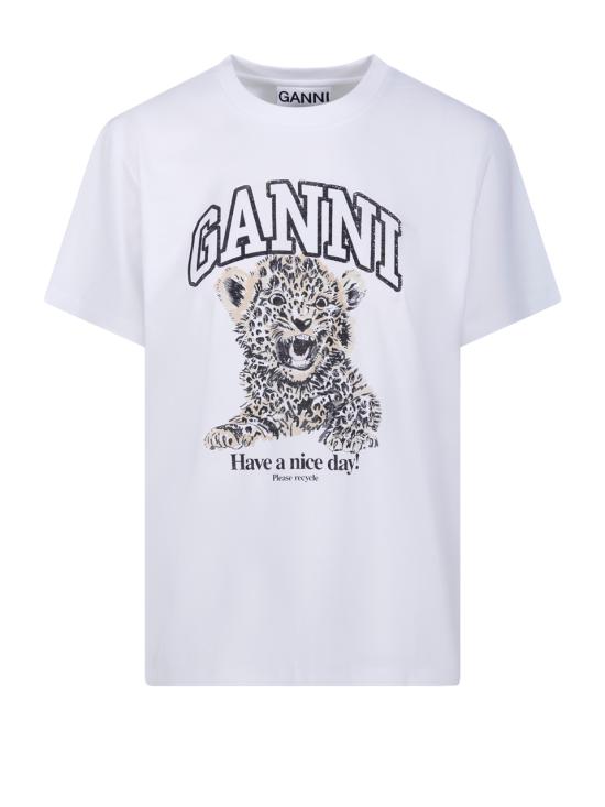 25FW 가니 베이직 저지 레오파드 릴렉스드 티셔츠 T4124 943 LEOPARD