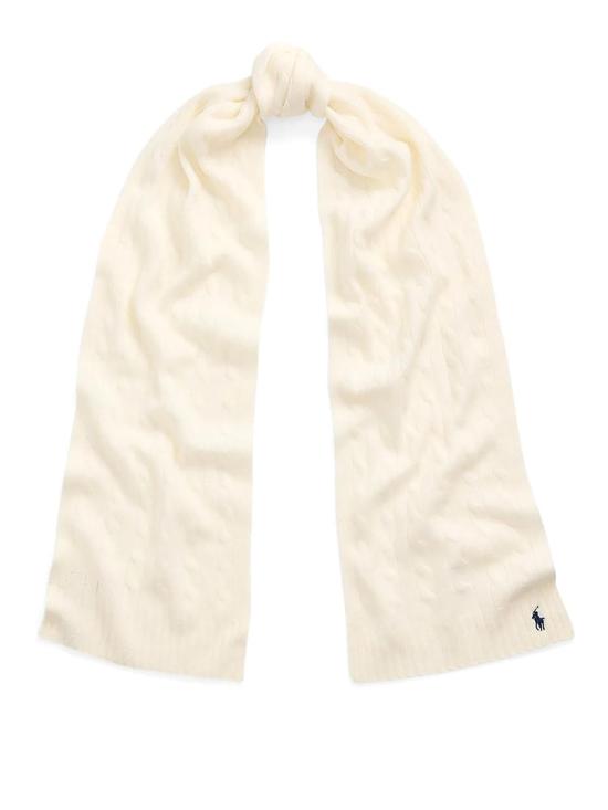 26FW 폴로 랄프로렌 포니 로고 자수 케이블 니트 스카프 455956296002 White