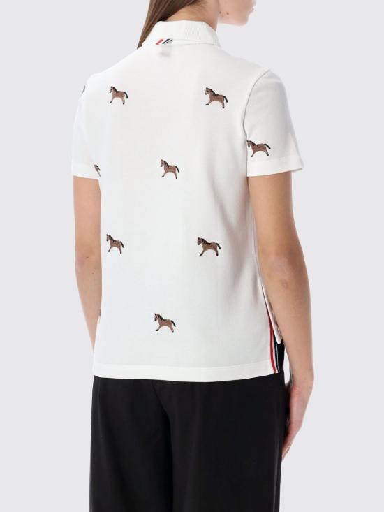 26SS 톰브라운 루나 뉴 이어 피케 홀스 엠브로이더리 폴로 FJP126E00050 100 White - THOM BROWNE