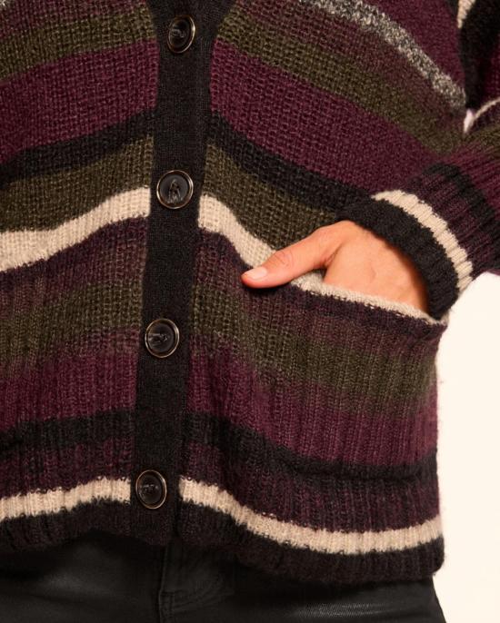  Ramy Brook 가디건 라미 브룩 캐롤라인 스트라이프 카디건 딥 올리브 스트라이프 - OTHER BRANDS