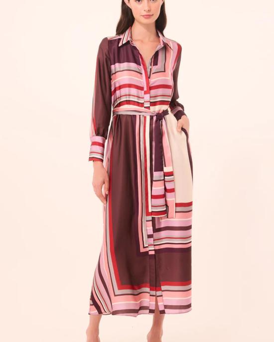  미사 로스엔젤레스 롱 원피스 Misa Los Angeles Herminia 드레스 초콜릿 지오 스트라이프 - MISA LOS ANGELES