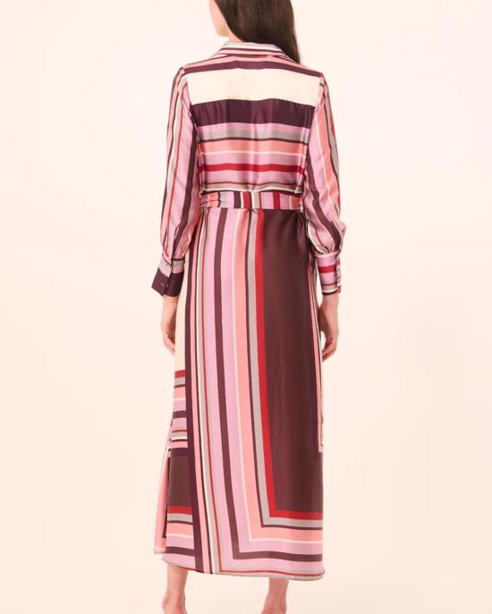  미사 로스엔젤레스 롱 원피스 Misa Los Angeles Herminia 드레스 초콜릿 지오 스트라이프 - MISA LOS ANGELES