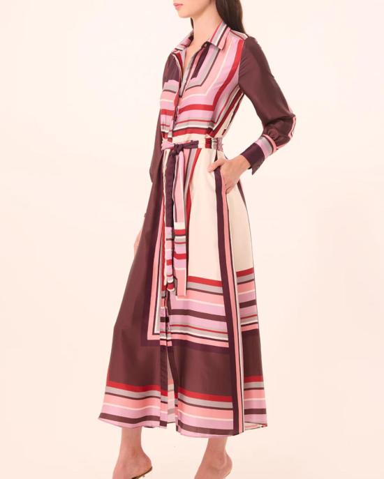  미사 로스엔젤레스 롱 원피스 Misa Los Angeles Herminia 드레스 초콜릿 지오 스트라이프 - MISA LOS ANGELES