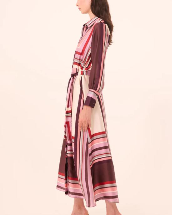  미사 로스엔젤레스 롱 원피스 Misa Los Angeles Herminia 드레스 초콜릿 지오 스트라이프 - MISA LOS ANGELES