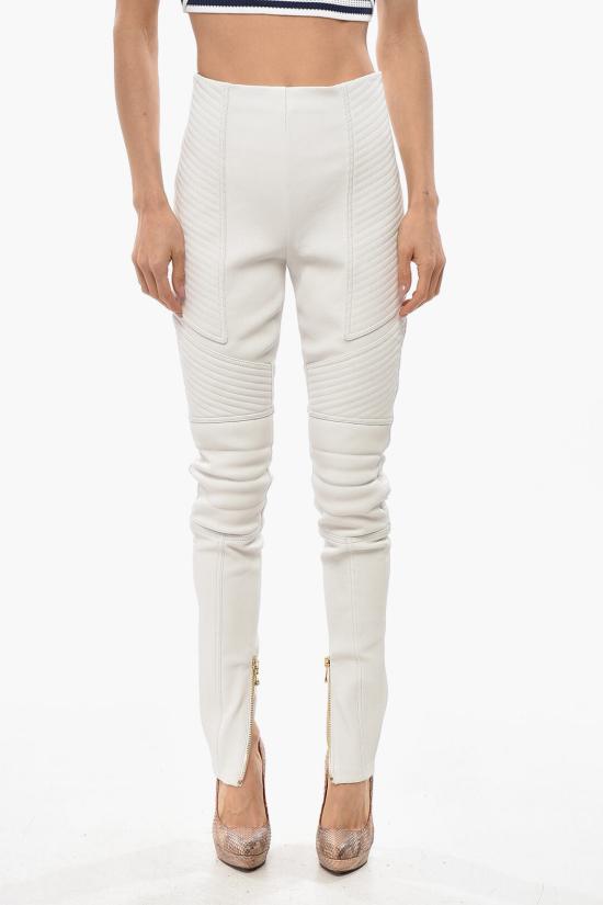  발망 가죽 팬츠 YF0QD023LB630FB White