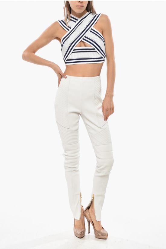  발망 가죽 팬츠 YF0QD023LB630FB White - BALMAIN