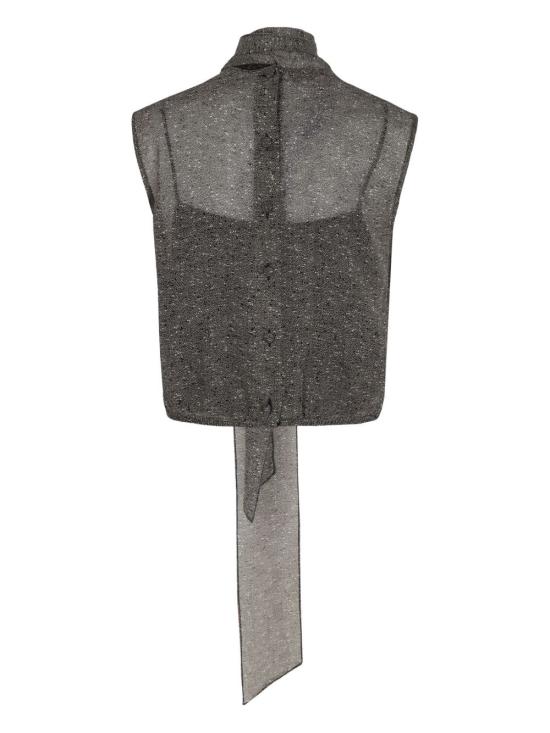 25FW 구찌 시어 실크 조젯 탑 846401 ZATRU1173 Black - GUCCI