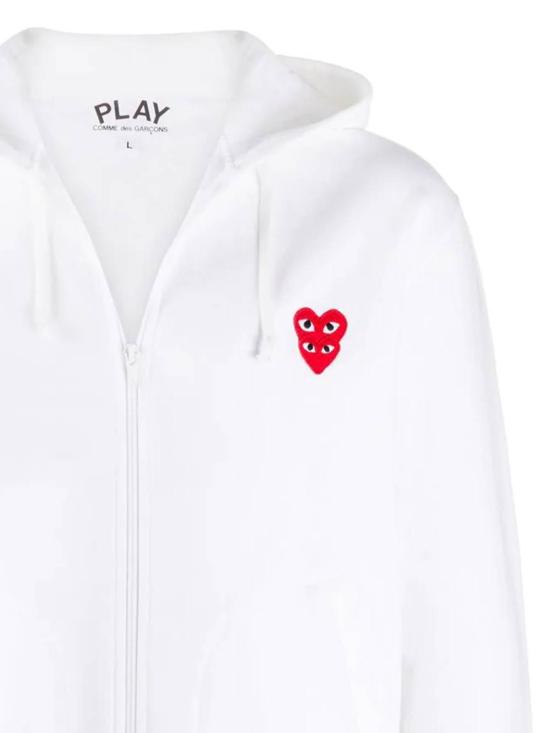  꼼데가르송 플레이 더블 레드 하트 후드 집업 AXT294051 White - COMME DES GARCONS