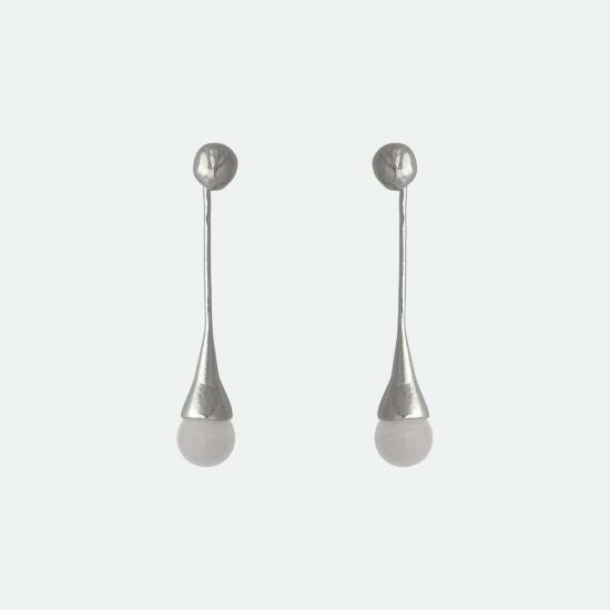  에이비오에이비 이어링 아보압 드립 롱  스털링 실버 + 그레이 아게이트