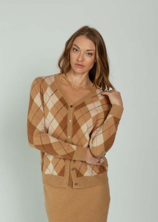  브라조 트리콧 가디건 브라조 트리코 아가일 카디건 스웨터 카멜