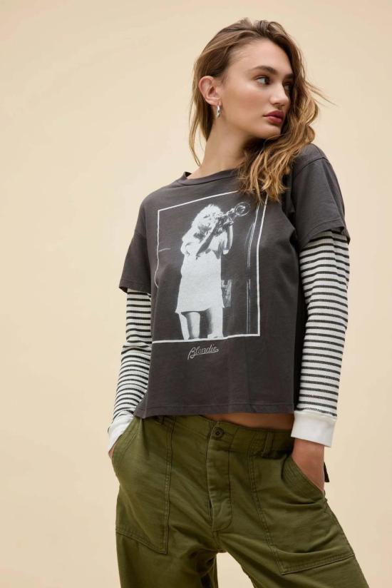  데이드리머 긴팔 티셔츠 블론디 데비 트럼펫 포토 솔로 투퍼 롱슬리브 탑 워시드 블랙