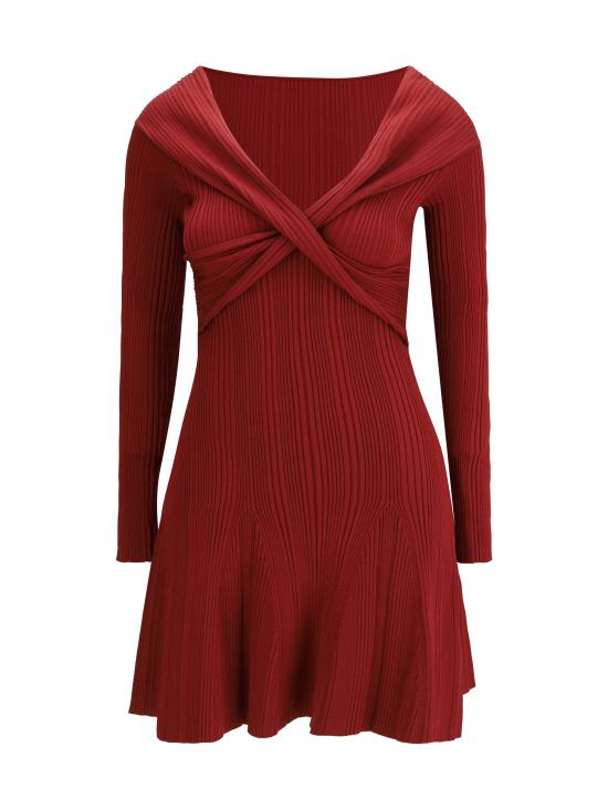 26SS 셀프 포트레이트 미디 원피스 RS26011SABU BURGUNDY BORDEAUX