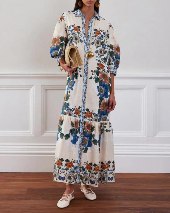  보르고 드 노르 롱 원피스 비앙카 리넨 드레스 매지컬 블라썸 크림