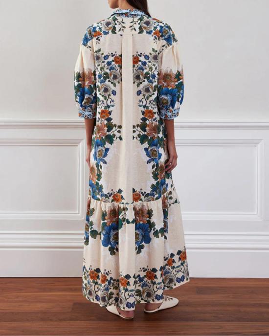  보르고 드 노르 롱 원피스 비앙카 리넨 드레스 매지컬 블라썸 크림 - BORGO DE NOR