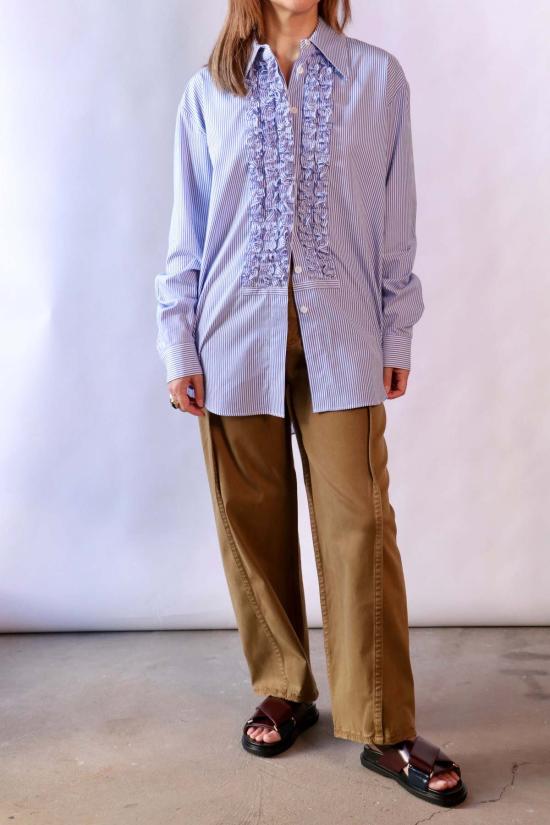  티비 스트레이트 팬츠 가먼트 다이드 스트레치 트윌 턱 팬츠 다크 탄 - TIBI