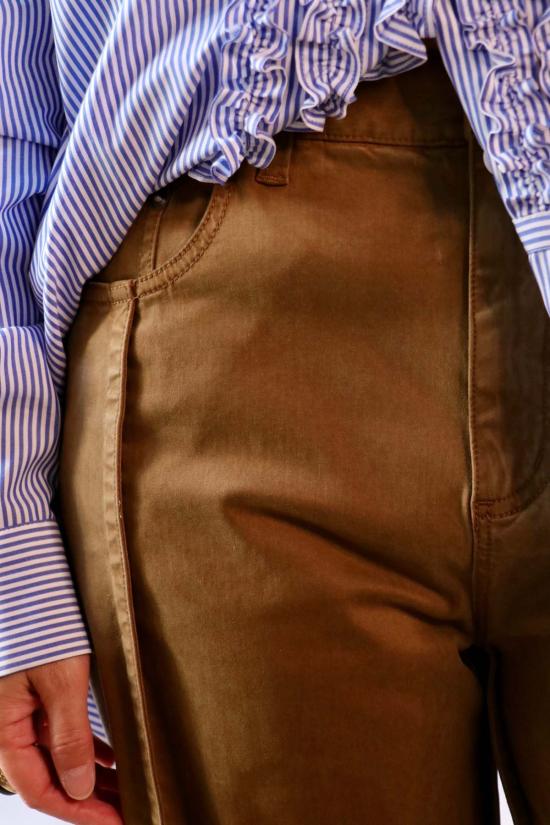  티비 스트레이트 팬츠 가먼트 다이드 스트레치 트윌 턱 팬츠 다크 탄 - TIBI