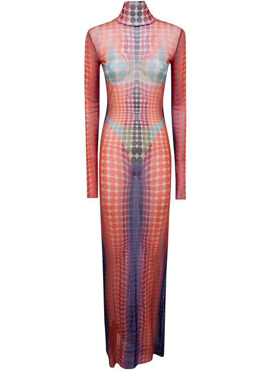 26SS 장 폴 고티에 롱 원피스 26 01 W DR131 M018P 271540 PURPLE ORANGE GREEN