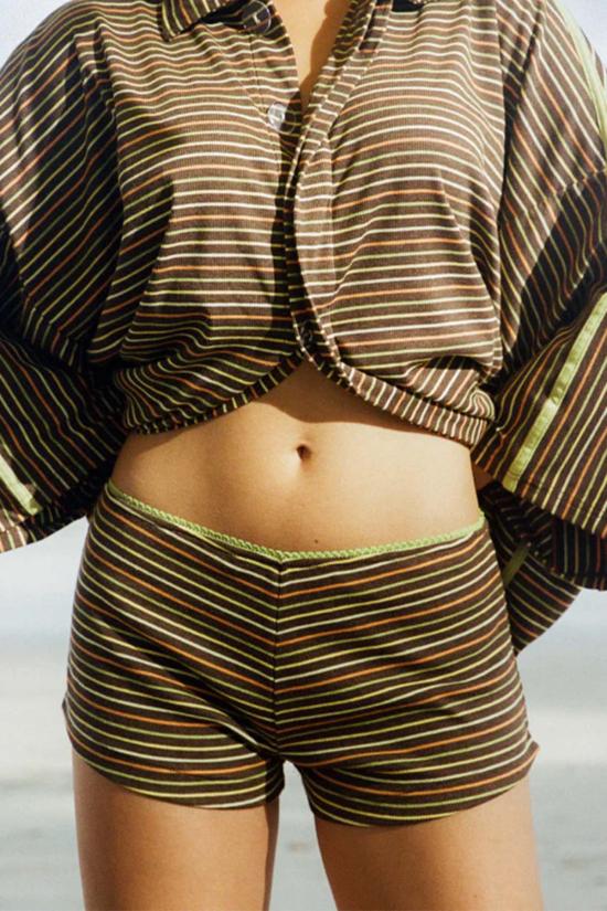  CIAO CIAO 숏팬츠 Ciao Ciao 브라운 멀티 스트라이퍼 핫 팬츠 반바지 브라운 멀티 스트라이프