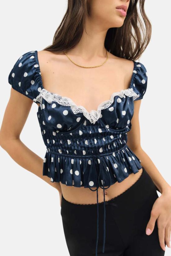  포러브앤레몬스 블라우스 포 러브 앤 레몬스 홀랜드 탑 네이비 - FOR LOVE & LEMONS