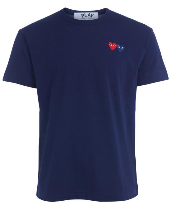 26SS 꼼데가르송 더블하트 와펜 반팔티 AX T226 051 2 AZ T226 051 2 NAVY DOM