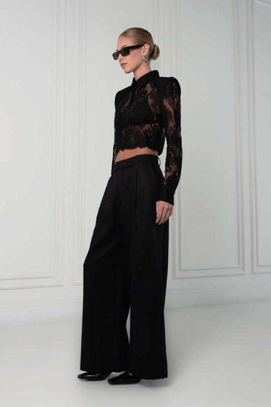  파렌테지 긴팔 티셔츠 Parentezi Desme 레이스 폴로 탑 블랙