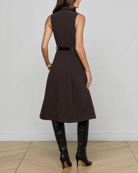  라장스 롱 원피스 카일로 벨티드 셔츠 드레스 다크 브라운 - L'AGENCE