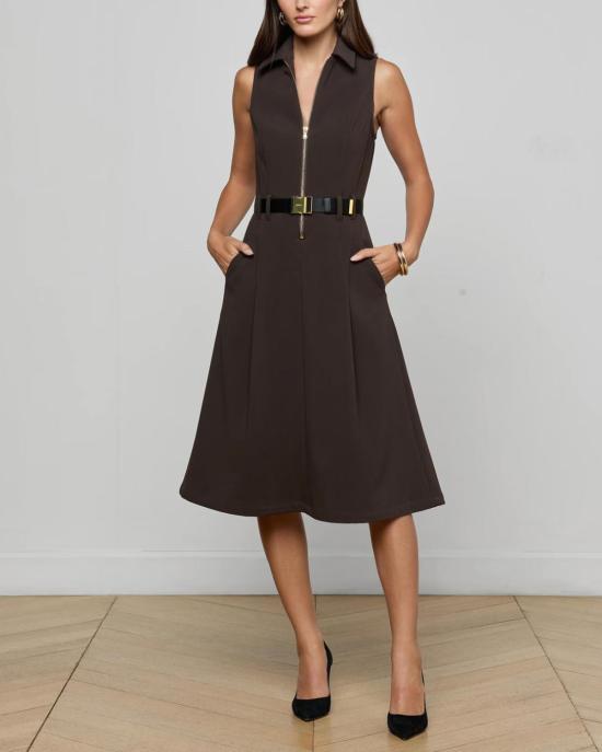  라장스 롱 원피스 카일로 벨티드 셔츠 드레스 다크 브라운 - L'AGENCE