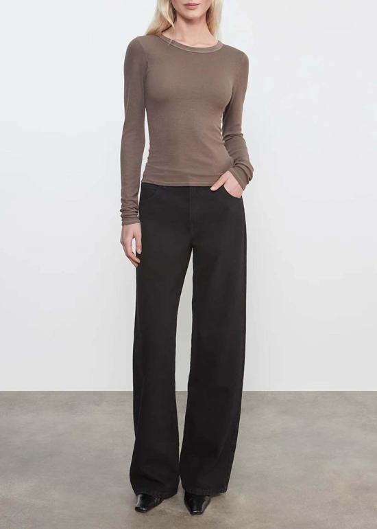  엔자 코스타 블라우스 실크 립 크루넥 탑