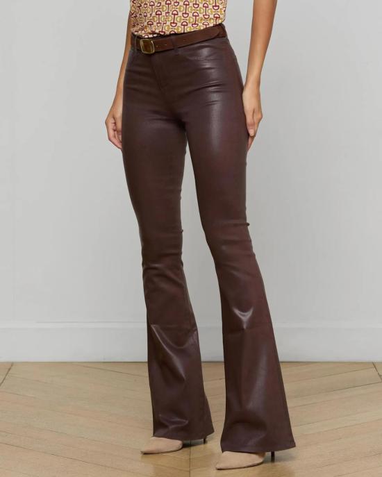  라장스 데님 팬츠 마티 H/R 플레어 진 초콜릿 코팅 - L'AGENCE