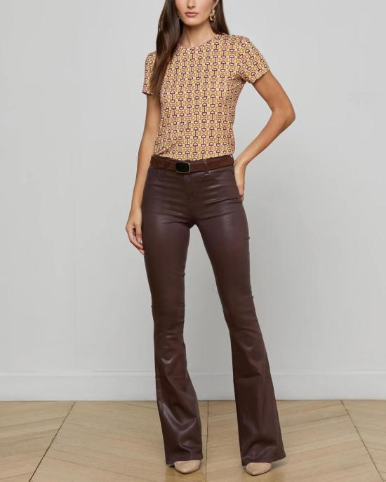  라장스 데님 팬츠 마티 H/R 플레어 진 초콜릿 코팅 - L'AGENCE