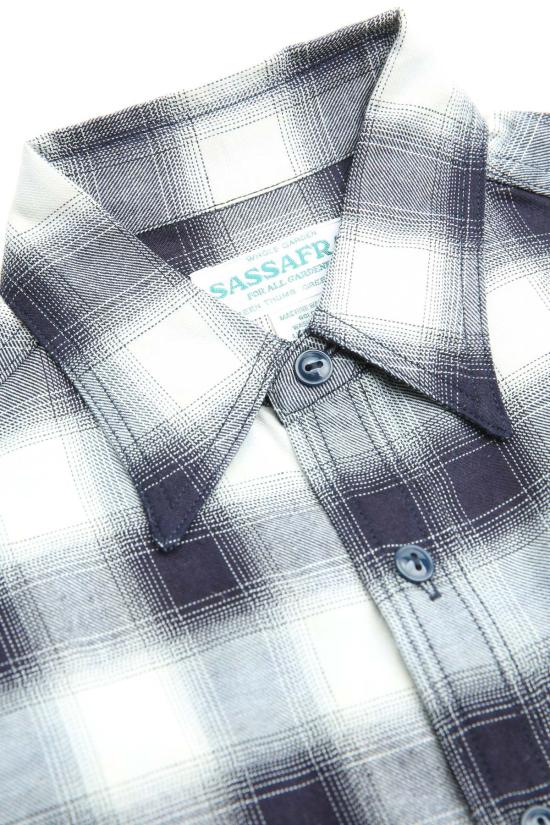  Sassafras 긴팔 셔츠 사사프라스 정원 가꾸기 야간 인디고 옴브레 체크 - SASSAFRAS