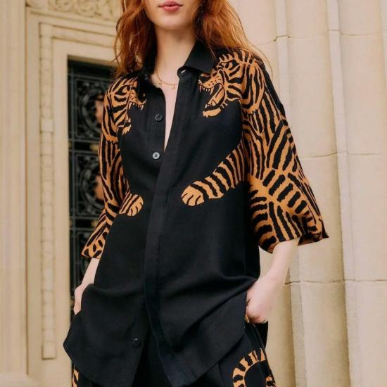  팜 리오 블라우스 블랙 타이거 긴팔 셔츠 블랙