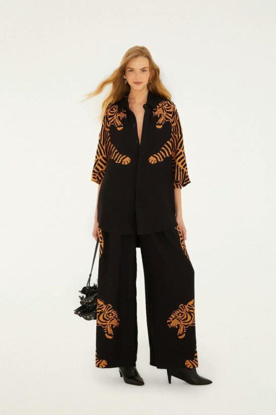  팜 리오 블라우스 블랙 타이거 긴팔 셔츠 블랙 - FARM RIO