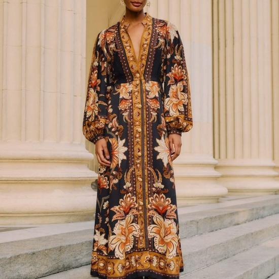  팜 리오 롱 원피스 마제스틱 블랙 가든 맥시 드레스