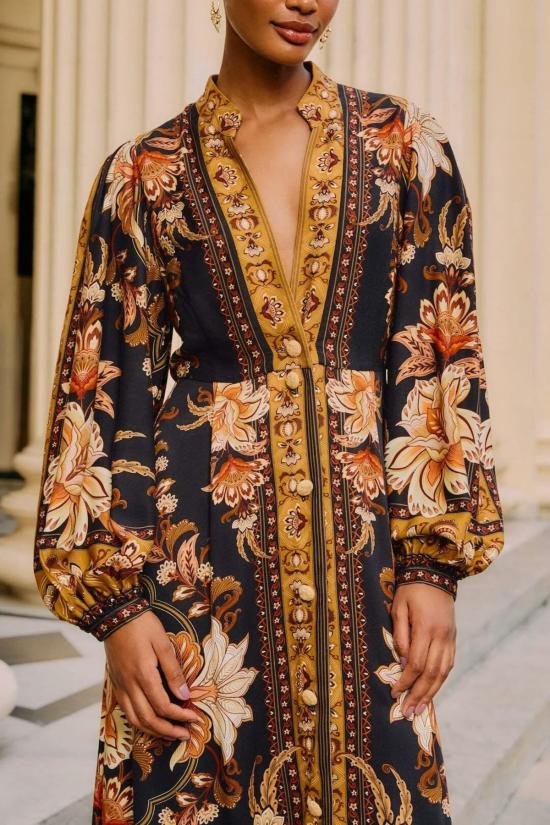  팜 리오 롱 원피스 마제스틱 블랙 가든 맥시 드레스 - FARM RIO