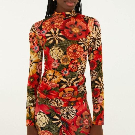  팜 리오 긴팔 티셔츠 블랙 플라워샵 러치드 웨이스트 저지 탑