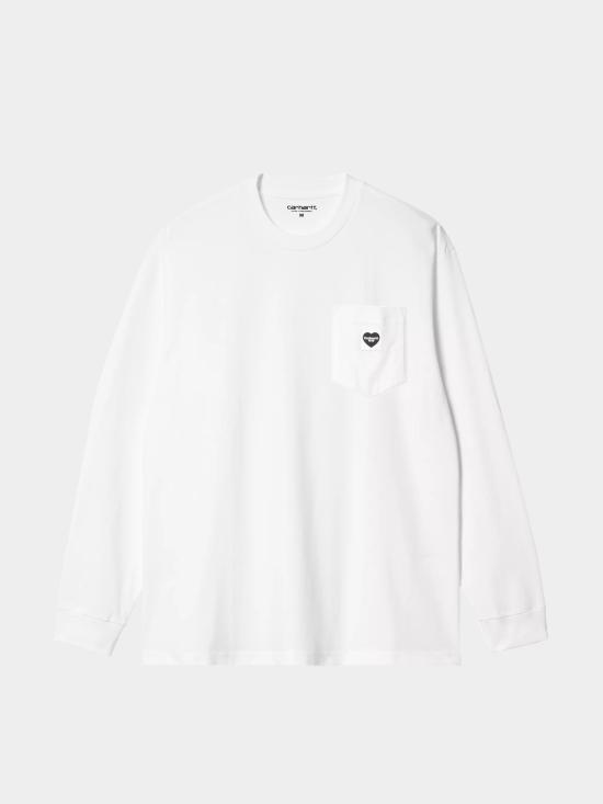 칼하트 WIP 포켓 롱 슬리브 티셔츠 I035300 00AXX WHITE BLACK DOM