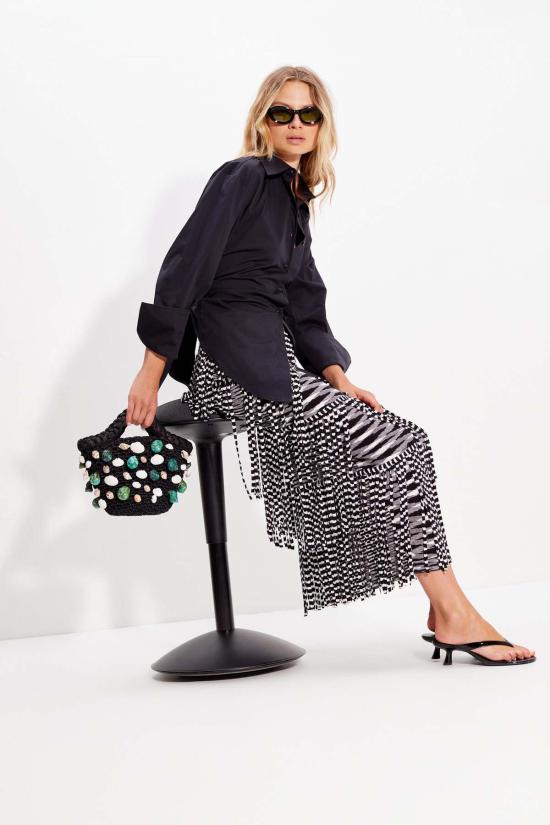  사이먼밀러 롱 스커트 사이먼 밀러 Za Za 니트 프린지  블랙/화이트 스페이스 다이 - SIMONMILLER