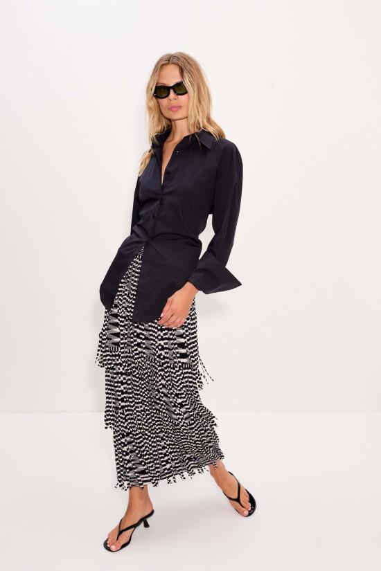  사이먼밀러 롱 스커트 사이먼 밀러 Za Za 니트 프린지  블랙/화이트 스페이스 다이 - SIMONMILLER