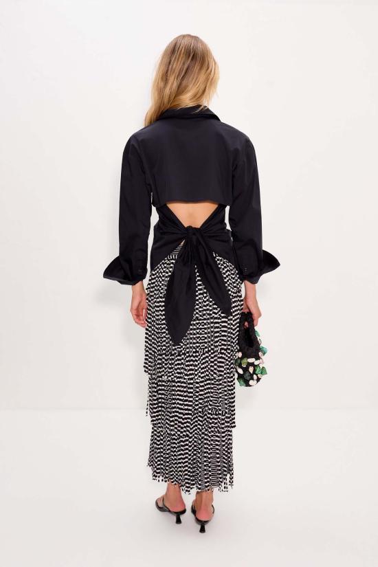  사이먼밀러 롱 스커트 사이먼 밀러 Za Za 니트 프린지  블랙/화이트 스페이스 다이 - SIMONMILLER