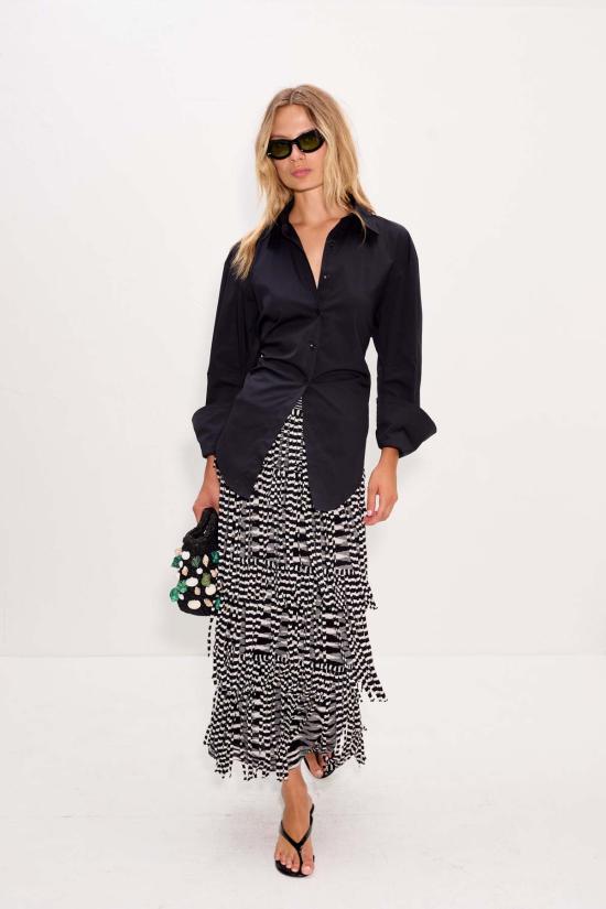  사이먼밀러 롱 스커트 사이먼 밀러 Za Za 니트 프린지  블랙/화이트 스페이스 다이 - SIMONMILLER