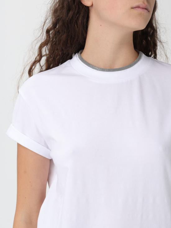 26SS 브루넬로 쿠치넬리 콘트라스트 트림 코튼 티셔츠 M0T18BD200 C159 White - BRUNELLO CUCINELLI