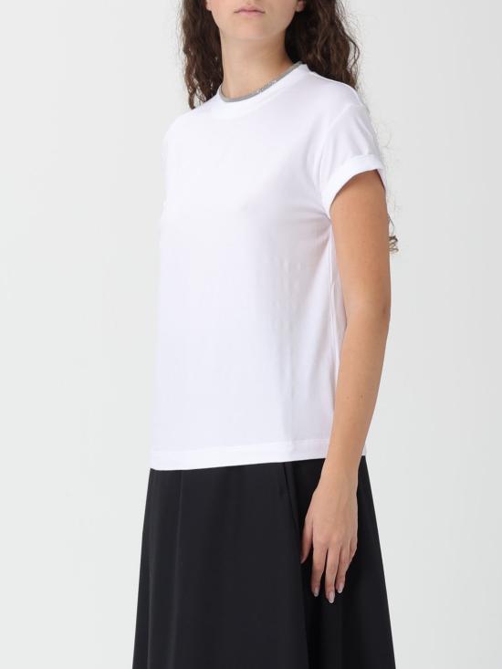 26SS 브루넬로 쿠치넬리 콘트라스트 트림 코튼 티셔츠 M0T18BD200 C159 White - BRUNELLO CUCINELLI