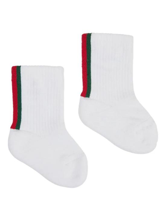 26SS [키즈] 구찌 발목 양말 811355 3KABR 9066 WHITE DARK GREEN - GUCCI