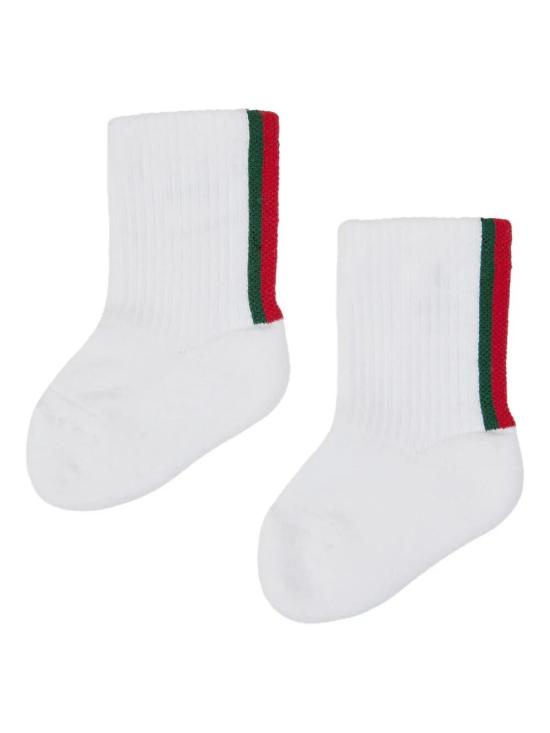 26SS [키즈] 구찌 발목 양말 811355 3KABR 9066 WHITE DARK GREEN - GUCCI